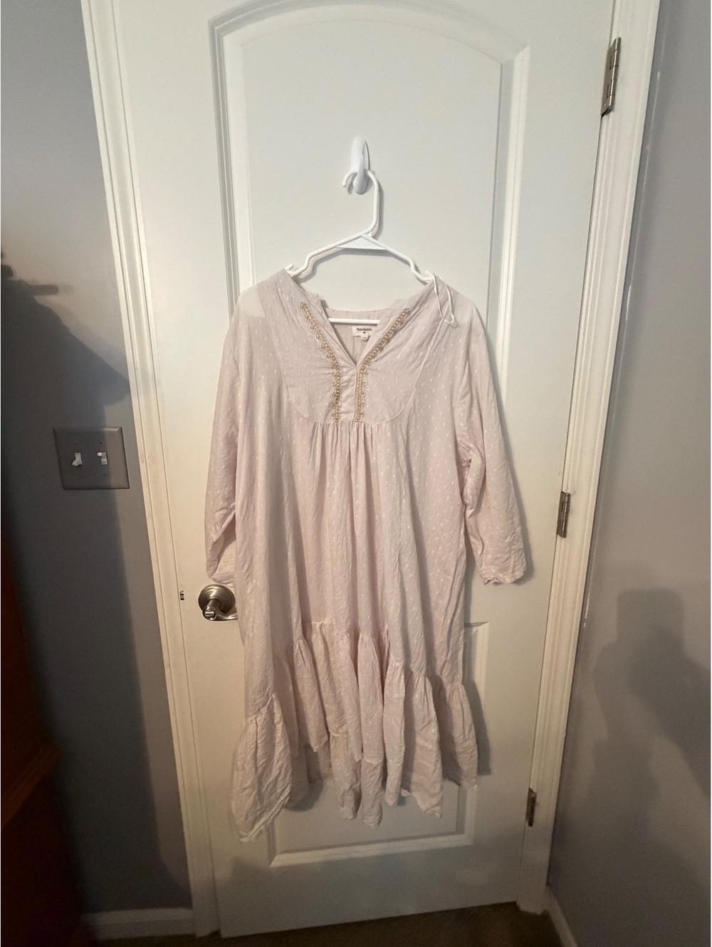 World Market Beige Embellished V-Neck Long Sleeve Dress L/XL